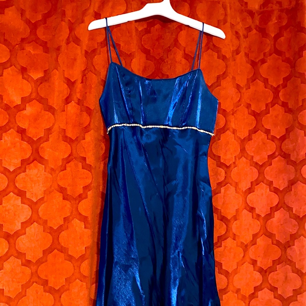 Juniors satin dress with rhinestones